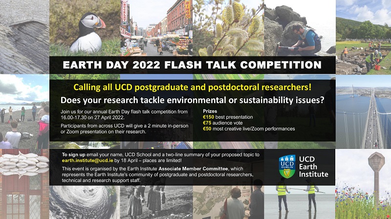 Poster advertising call for participants for Earth Day Flash Talks 2022